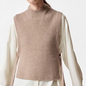 & Other Stories Wool & Mohair Blend Mock Neck Ribbed Bib Sweater in Biscuit NWT